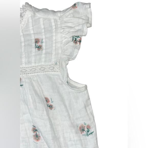 Lucky Brand White Floral Mix Ruffle Cap Sleeve Top Small Boho Dainty Feminine - Picture 9 of 10